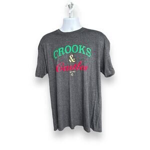 Crooks & Castles Gray Short Sleeve Logo Graphic T-shirt Men's Unisex Size 2XL